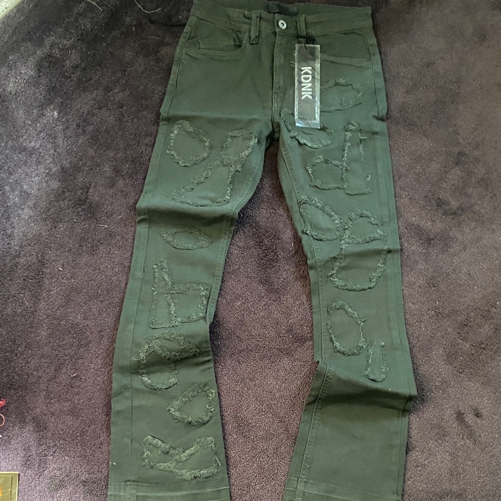 KONK Men's Stylish Dark Green Skinny Jeans